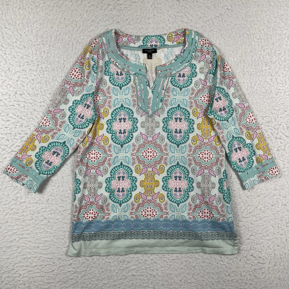 Talbots Shirt Womens Small Petite Paisley 3/4 Sleeve Casual Top‎ Travel Vacation